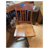 Wooden Swivel Office Chair with Slatted Back