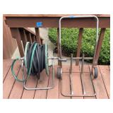 Metal Hose Reel with Garden Hose and Two-Wheeled Utility Cart