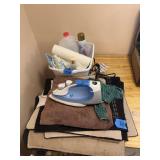 Sunbeam Steam Master Iron with Assorted Household Linens and Cleaning Supplies