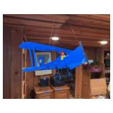 Handcrafted Wooden Biplane Model with Figurine