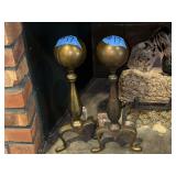 Pair of Brass Fireplace Andirons with Ball Finials
