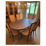Dining Table with Six Cane Back Chairs and Three Leaves