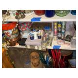 Assorted Sewing Supplies and Storage Containers