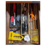 Assorted Hand Tools, Hardware, and Battery Collection