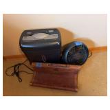 Office Equipment Lot: Casemate Shredder, Honeywell Fan, and Leather Briefcase