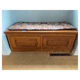 Oak Storage Bench with Upholstered Seat Cushion