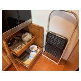 Kitchen Storage Lot Including Samsonite Two-Step Ladder and Assorted Cookware