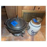 Silver Plated Chafing Dish and Ceramic Cookie Jar