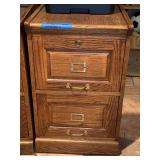 Two-Drawer Oak Filing Cabinet with Brass Hardware