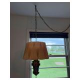 Brass Finish Hanging Swag Lamp with Pleated Shade