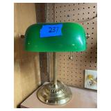 Banker Style Desk Lamp with Green Shade and Brass Base