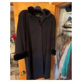 Albert Nipon Classic Black Coat with Fur Collar and Cuffs Size 10P