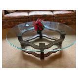 Oval Coffee Table with Glass Top and Wood Base
