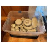 Ceramic Dinnerware Set with Floral Border and Silver Trim