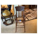 High Chair with Carved Horse Backrest and Cane Seat