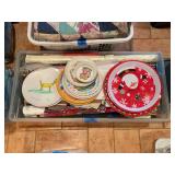 Assorted Decorative Plates and Gift Wrapping Supplies
