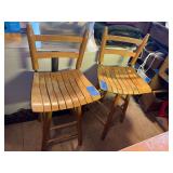 Set of Two Wooden Slat Seat Bar Stools