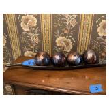 Decorative Metal Leaf Tray with Four Spherical Orbs