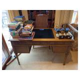 Wooden Desk with Chair and Assorted Contents