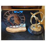Lazart Sun and Moon Metal Sculpture and Brass Armillary Sphere Desk Ornament