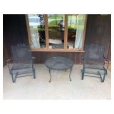 Three-Piece Black Metal Mesh Patio Set with Floral Accents