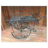 Black Metal Decorative Serving Cart with Scrollwork Design