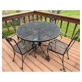 Black Metal Patio Dining Set with Floral Motif