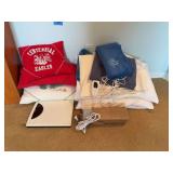 Assorted Household Lot Including Decorative Pillows, Heating Pad, and Digital Scale