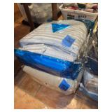 Blue and White Striped Textile and Solid Off-White Textile Set