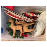 Assorted Holiday Decor Collection with Norman Rockwell Plaque and Wooden Reindeer