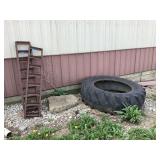 Pair of Metal Loading Ramps and Large Tractor Tire