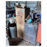 Four-Drawer Metal Filing Cabinet with Assorted Hardware and Metal Trash Can