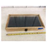 Wooden Display Case with Glass Lid and 15 Compartments