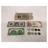 World Paper Money and Coin Lot: Germany, Mexico, China, and Various Denominations