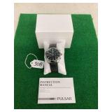 Pulsar Chronograph 100M Watch with Black Leather Strap