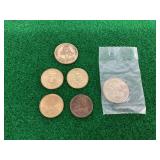 6 Mixed Commemorative Coins and Tokens, 2000, Various Denominations