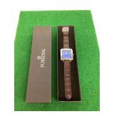 Puredial Square Legacy Wristwatch with Blue Dial and Leather Strap