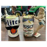 Takara Beer Can Novelty Figures, Miller Lite and Busch NASCAR