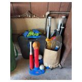 Assorted Sports Equipment Lot including Little Tikes T-Ball Set and Bean Bag Toss