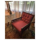 Upholstered Armchair with Cane Sides and Pyramid Finials