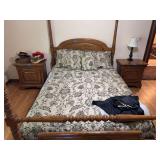 Oak Four-Poster Bed Frame with Two Matching Nightstands