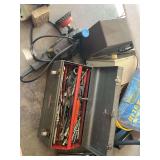 Metal Tool Box with Assorted Hand Tools and Electric Grinder