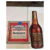 Budweiser and Martell VS Cognac Advertising Signage Lot