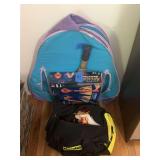 Assorted Toy Lot Including Electronic Arcade Basketball, Pro Kennex Tennis Racket, and Fashion Dolls