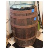 Large Wooden Barrel with Metal Hoops
