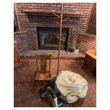 Assorted Household Items Including Wooden Rocking Chair, Coat Rack, Bean Bag Chair, and Pedal Exerciser