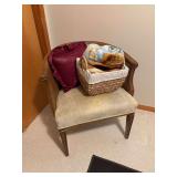 Cane Back Accent Chair with Woven Basket and Textiles