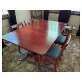 Dining Table with Pedestal Base and Four Lyre-Back Chairs