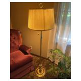 Brass Floor Lamp with Dual Pull-Chain Sockets and Pleated Shade