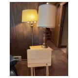Assorted Household Lot Including Two Floor Lamps and Two Folding Tray Tables